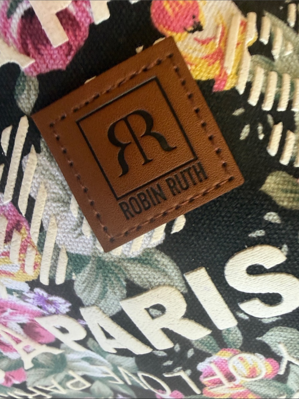 ROBIN RUTH black floral Paris tote brand new never used zip top - Picture 7 of 8